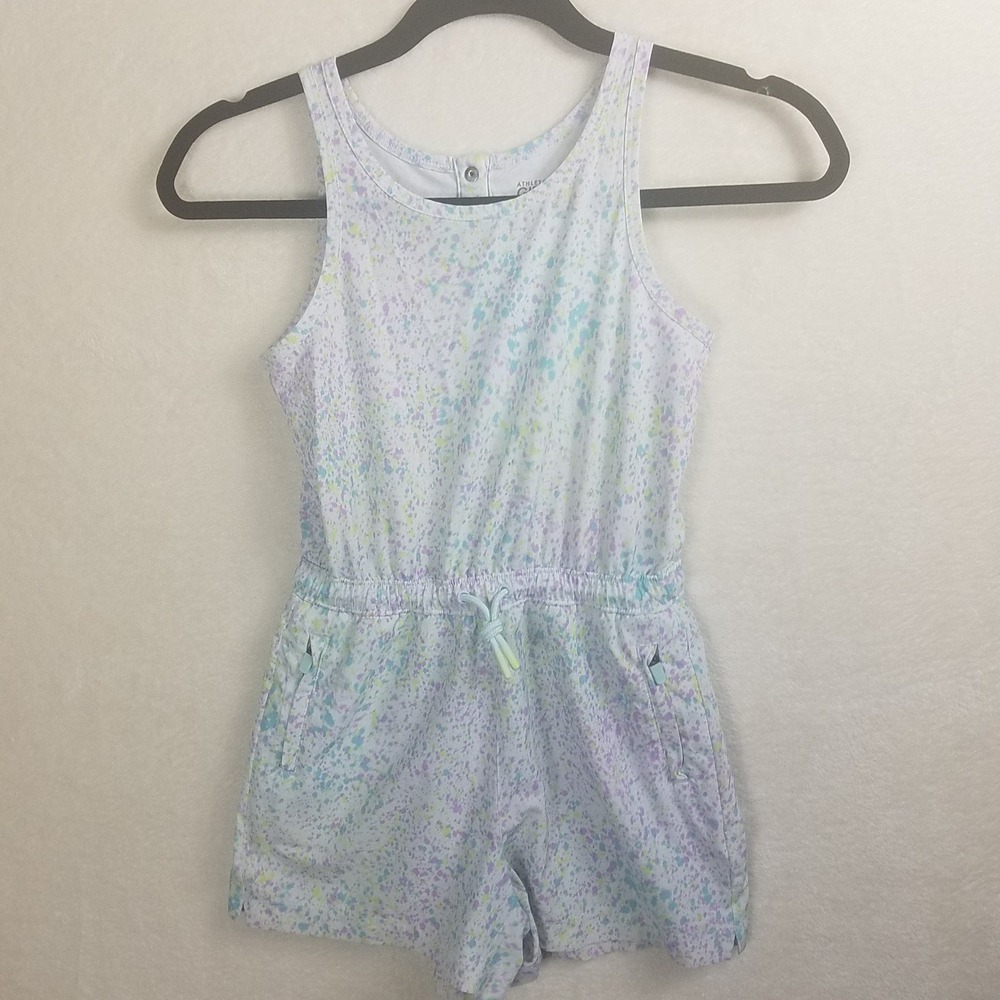 Athleta Girl Romper Kids Size 7 White Pastel Splatter Print Excellent Activewear
